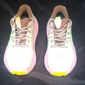 Asics Beige Athletic Sneakers with Pink Midsole and Yellow Toe